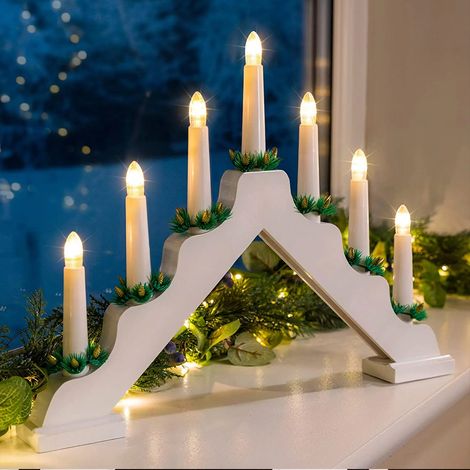 Candelabro Avvento Natalizio Elettrico Led 7 Candele di Natale Colore Bianco (1/5)