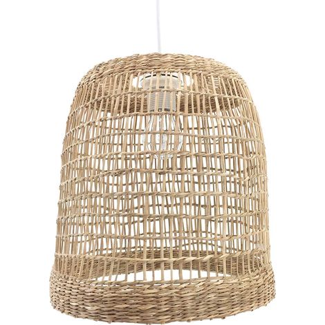 LUSSIOL - Lampada Cuzco, lampadario in stile bohémien, naturale, hygge - lampada a sospensione in rattan intrecciato naturale, cavo bianco, attacco E27, Ø 30 cm - possibilità lampadina LED - (1/3)