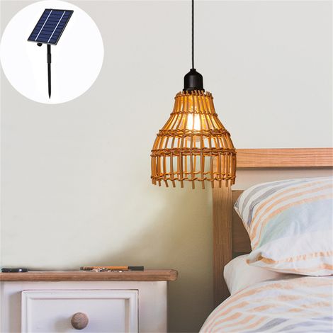 Lustre solaire rétro en rotin, éclairage d'extérieur étanche, culot E27, idéal pour un balcon, un couloir ou un salon. (1/5)