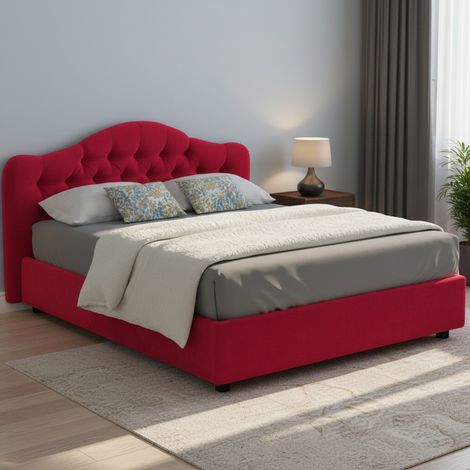Letto Matrimoniale Arex, Letto Matrimoniale Sfoderabile, Contenitore Made in Italy, Dimensione Materasso 160x190 cm, Rosso (1/5)
