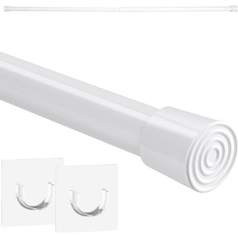1 barre de douche sans foret porte tringle à rideau en acier inoxydable tringle à rideau rétractable, 71-115cm multifonction tringle à manteau tringle à nid de chat (Blanc) (1/5)
