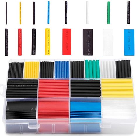 Set da 580 pezzi, kit di guaine termorestringenti 2:1, 6 colori, kit di morsettiere per cavi, 11 misure, vari tipi di guaine, kit fai-da-te per avvolgere i cablaggi. (1/5)