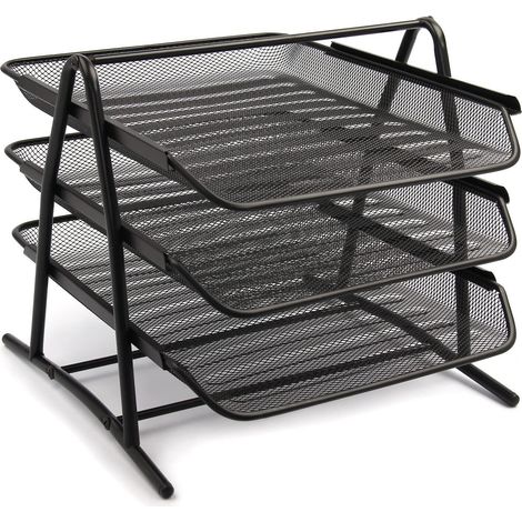 Trintion Letter Mesh Letter 3 Tier Office Filing Trays Holder In Desk Organiser Tidy Document Paper File Storage Metal Filling Collection Desk Organiser for Home & Office (Black) (1/5)