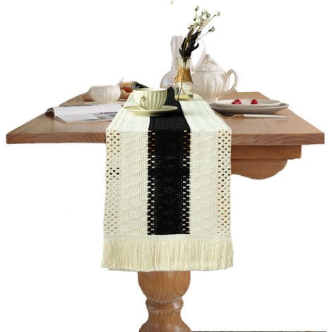 Chemin De Table - 30 x 180 cm - Coton Lin Polyester - Décoration Salle À Manger Chambre Mariage Rustique Bohème - 1 Pièce (1/5)