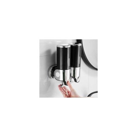 Distributeur de savon mural 500 ml x 2, distributeur de savon à main à double tête, distributeur de shampoing liquide et de gel douche pour cuisine, salle de bain, hôtel (noir)