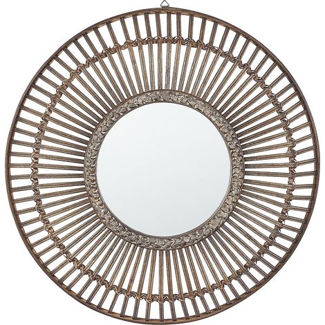 Specchio Rotondo Decorativo in Legno Scuro Stile Boho ø 66 cm Blasito (1/5)