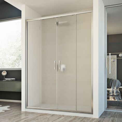 Idralite – Porte de douche coulissante 120 cm – Verre opaque 6 mm – Système coulissant 16 roues – Hauteur 198 cm – Ouverture 45 cm – Aluminium anodisé (1/6)