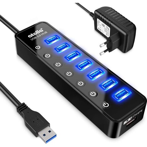 Hub USB 3.0 7 Ports Multi Hub USB Alimenté avec Interrupteur Indépendant et 5V/4A 20W Adaptateur Alimentation (1/5)