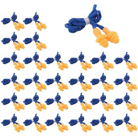 100 paires de bouchons d'oreille en silicone non souple, emballés individuellement et munis d'un cordon. Protection auditive réutilisable. Bouchons d'oreille en caoutchouc. (1/4)
