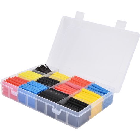 Gaine thermorétractable colorée, 780 pièces en boîte, emballage individuel sous bulles, assortiment de tubes rétrécissables multicolores pour câblage et isolation. (1/5)