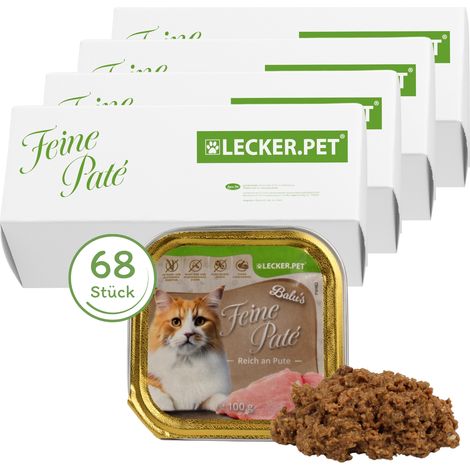 68 x 100 g Lecker.Pet® Balu's Fine Paté Riche en Dinde Nourriture humide pour chats Nourriture complète