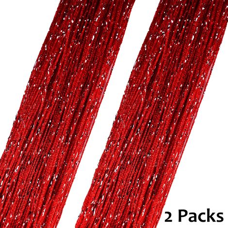 Lot de 2 Rideaux Fils Paillette 100x200cm Draperie Rideau Spaghetti Rouge (1/5)