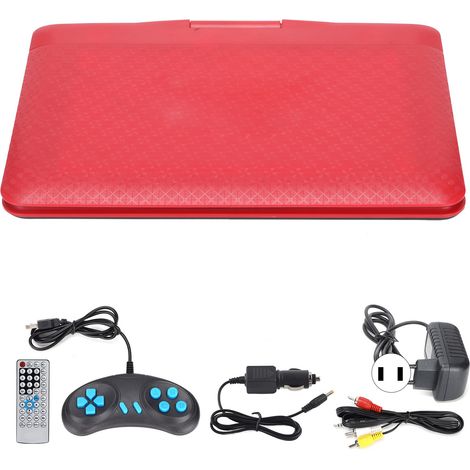 Lecteur DVD portable HD pour enfants, écran TV multifonction pour voiture, avec télécommande et poignée (Rouge, prise US, 110-240V) (1/5)