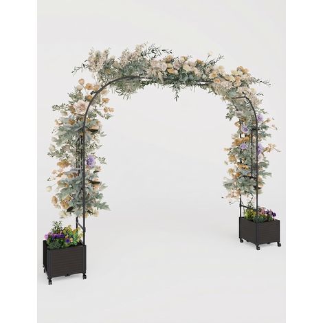 Arche De Jardin En Métal Robuste Avec Jardinières – 2,2 x 2,4 m, Tonnelle Extérieure En Métal Inoxydable Avec Roulettes, Arche De Pergola Pour Jardin (1/5)