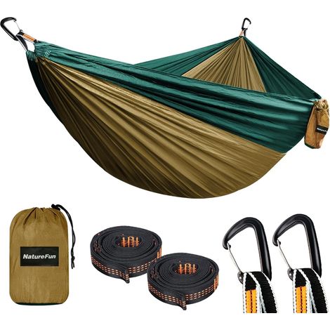 Hamac de Voyage Ultra léger - Charge maximale : 300 kg (300 x 200 cm) - Respirant - en Nylon Parachute à séchage Rapide - 2 mousquetons de qualité supérieure - 2 Boucles en Nylon incluses (1/5)
