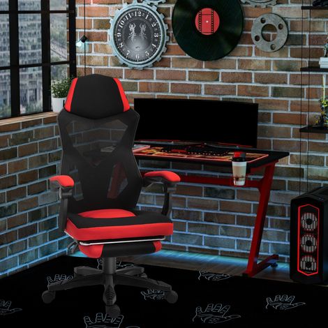 Sedia da ufficio gaming ergonomica con poggiapiedi, reclinabile fino a 135°, nera e rossa HAVRYA (1/5)