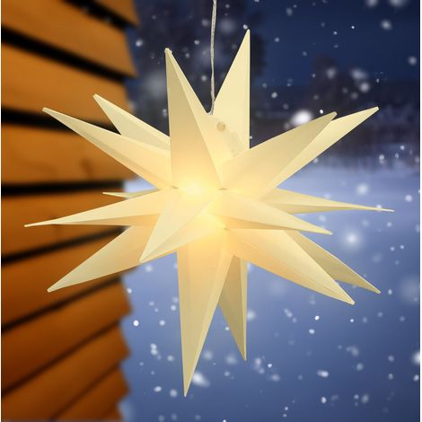 3D Advents Stern mit 40 LED in warm weiß - 60 cm - Outdoor Weihnachten Fenster Hänge Deko für Außen mit Timer Batterie betrieben