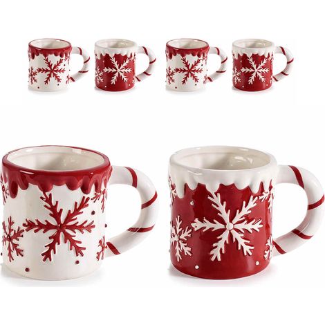 Set tazze natalizie in ceramica colorata con fiocco di neve in rilievo 4 pezzi decorazioni da tavola