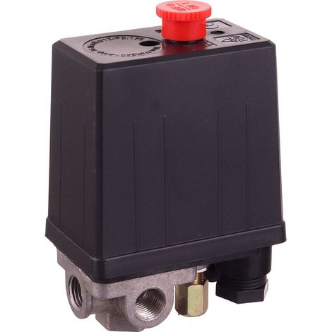 Pressostat 230 V 1/4" 4 voies – Pression réglable 3 à 12,5 bar – Compatible compresseurs 24/50L – Courant maximal 16 A (1/5)