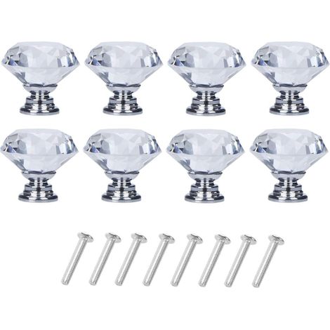 Knob Meuble - Cristal 30 mm - Poignée Porte Armoire Tiroir - Lot de 8