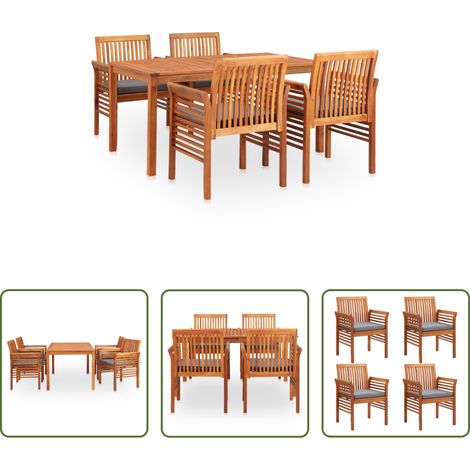 Chaises de jardin -  Ensemble à manger d'extérieur 5 pcs et coussins Acacia solide (1/5)