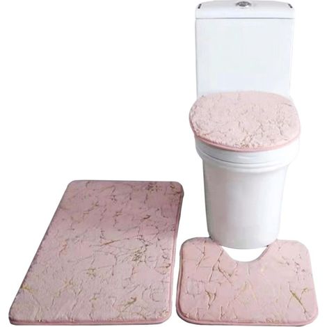 3-teiliges Set: Badematte, WC-Deckelbezug, U-förmiger Teppich, rutschfester, weicher Bodenteppich, wasserabsorbierend, marmoriert, Türvorleger