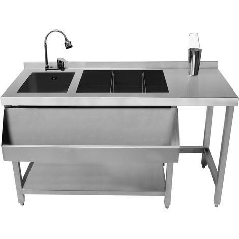 Station Bar à Cocktail Acier Inoxydable 135 cm x  69cm Bac à Glaçons 67 L Adaptable [Jet, Robinet, Shaker & Bac GN 1/9 INCLUS] Bar Restaurant HORECA Café Aménagement Meuble Evier Poste de Travail
