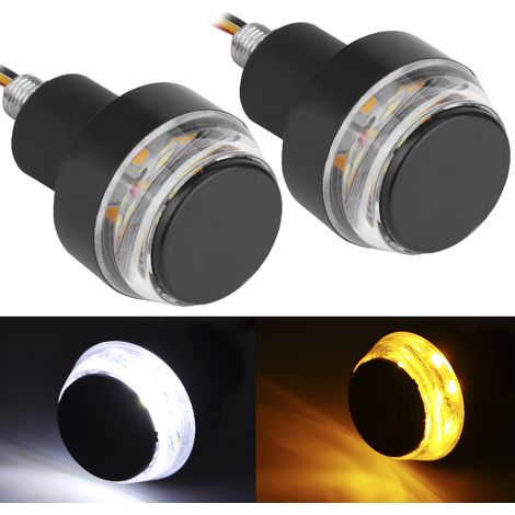 Lot de 2 feux de plaque d'immatriculation à LED avec câble de 70 cm (27,6 pouces), accessoire pour moto, quad et scooter. Blanc virant au jaune. (1/5)