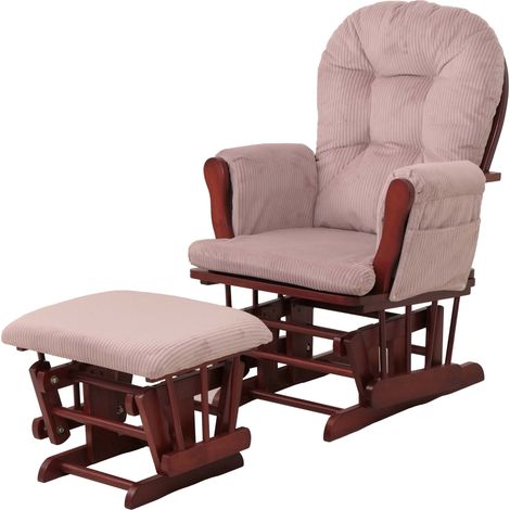[NEUWERTIG] Relaxsessel HHG-021, Schaukelstuhl Sessel Schwingstuhl mit Hocker Stoff Cord 320g/m² Öko-Tex rosa Gestell dunkel