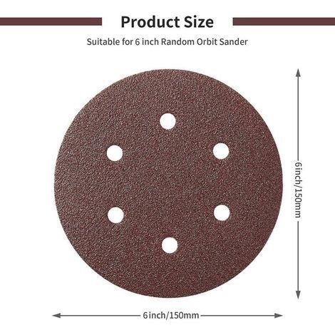 Packung mit 50 Schleifscheiben (150 mm) für Exzenterschleifer, Körnung 80, 150 mm Schleifpapier, 6 Löcher, Klettverschluss-Rückseite, Schleifbänder für Holz, Spanplatten und Metall (1/4)