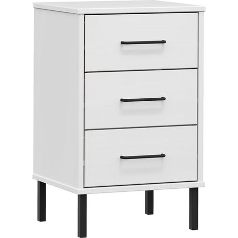 Table de chevet avec pieds en métal Blanc Bois pin massif OSLO vidaXL (1/5)