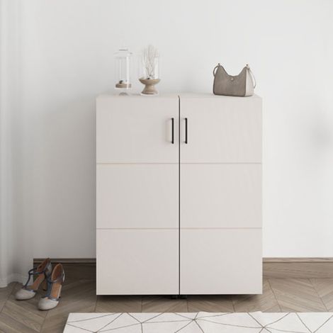 Schuhregal Ystad, Schuhschrank mit 9 Fächern, 2 Türen, Doppelte Kapazität, Rollende Öffnung, 92x33x113h cm Cremeweiß (1/5)