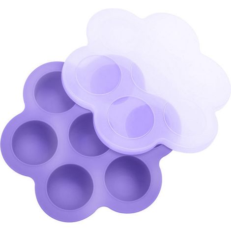 Bac à glaçons pour aliments pour bébé, 7 compartiments, en silicone sûr, violet clair. (1/4)
