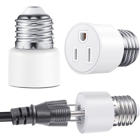 Adaptador de enchufe de 3 pines E26/E27, enchufe polarizado de rosca para portalámparas de 3 pines, compatible con enchufes de 2/3 pines, para porche, patio o garaje, paquete de 2