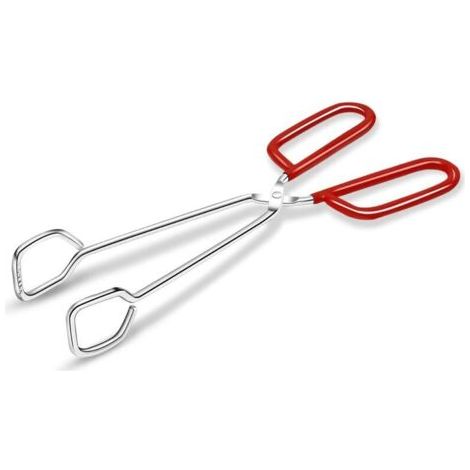 Pince de cuisine robuste en acier inoxydable de 25 cm (10 pouces) - Poignée rouge confortable et antidérapante, conception de type ciseaux, résistante à la chaleur, convient pour les grillades et une (1/4)