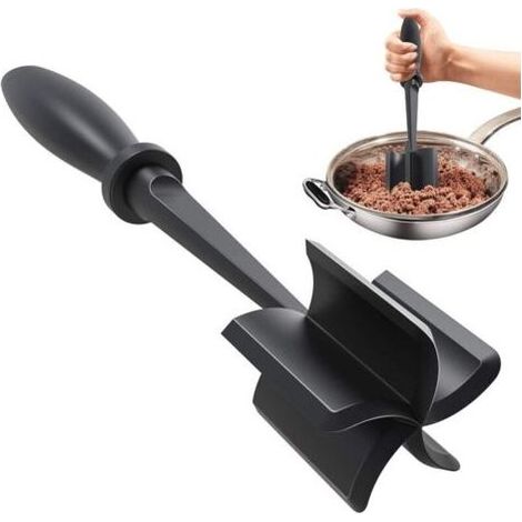 Hachoir à viande 5 lames - Spatule de cuisine - Hachoir à viande hachée - Pour hamburger haché et buf haché - Ustensiles de cuisine antiadhésifs (noir) (1/5)