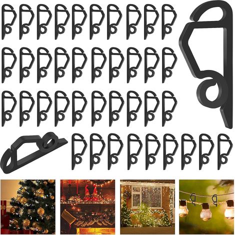 Lot de 100 crochets de gouttière pour guirlande lumineuse de Noël - Mini crochets de fixation - En plastique résistant aux intempéries - Pour décoration (noir) (1/5)