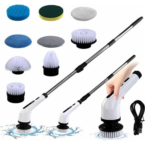 [NEVER USED] Cordless electric scrubbing brush, powerful electric cleaning brush with 9 replaceable brush heads and a 120cm adjustable extension