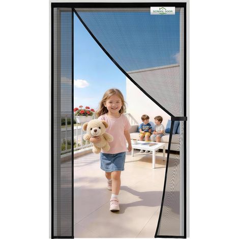 Moustiquaire Porte Fenetre 200x225cm  Moustiquaire Réversible à Ouverture Gauche/Droite, Accès Facile, Protection contre les Insectes – Noir