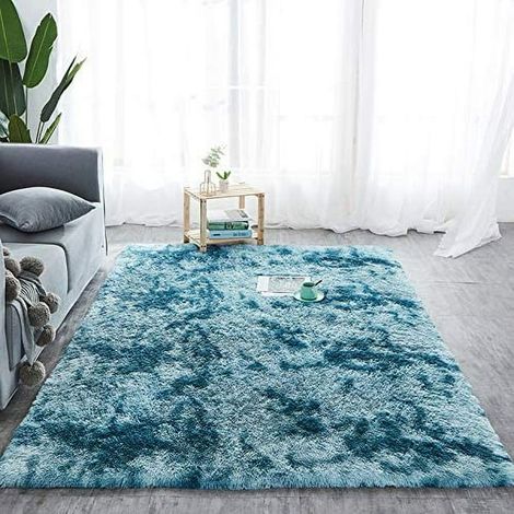 Tapis moelleux haute mèche 100x160 cm - carpette salon chambre à coucher, doux et pelucheux, motif turquoise, idéal intérieur extérieur, antidérapant (1/5)