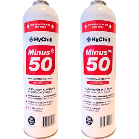 Pack 2 HYCHILL Minus 50 375g  Sustituto Orgánico R22 R404 R407C R502  Alta Eficiencia para Frío Industrial y Comercial