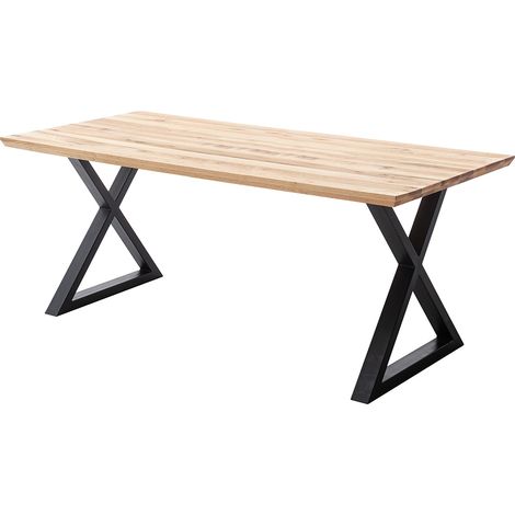 Esstisch 180x90 cm mit Schweizer Kante, X-Gestell, Eiche massiv geölt, PARACATU-06 (1/5)