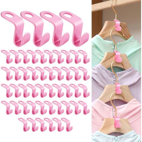 Pack of 50 Hanger Hooks, Extension Clips, Connector Hooks for Space Saving Mini Cascading Hangers, Wardrobe Organizer, Space Saving (Green) (1/5)