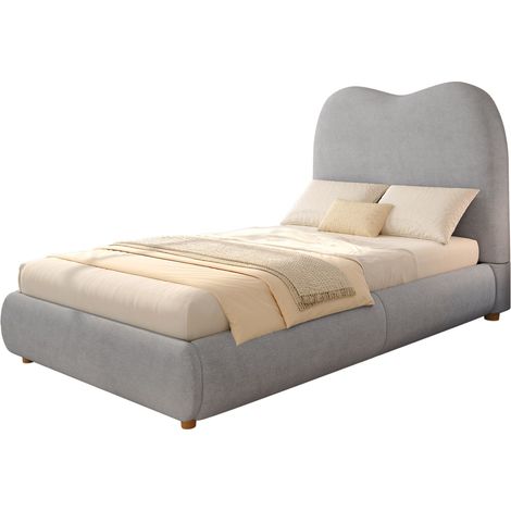 Lit Coffre Enfant 90 x 200 cm en Lin, 1 Place avec Rangement Hydraulique et Tête de Lit, sans Matelas, Gris (1/5)