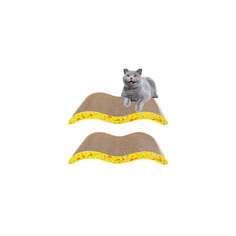 Griffoir pour chat, grand griffoir réversible en carton, style moderne, avec herbe à chat (lot de 2), marron (1/5)