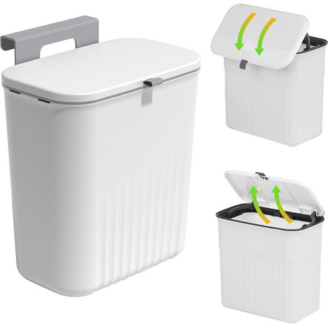 Poubelle de cuisine en plastique 9L avec couvercle, fixation murale, blanc ivoire, adaptée aux armoires de cuisine et aux chambres (1/5)