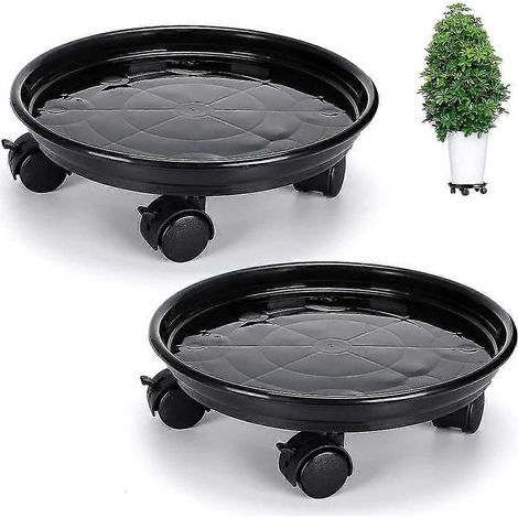 Lot de 2 supports à roulettes pour pots de fleurs, support roulant de 30 cm, support universel pour plantes d'intérieur et d'extérieur, capacité de charge 56 kg, noir (1/3)