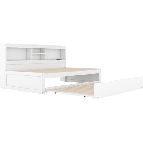 Letto estraibile 90 x 200 cm bianco con LED, presa USB e vano laterale, senza materasso (1/5)