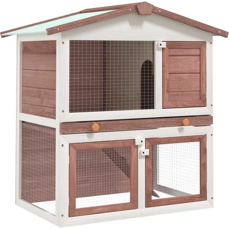 Clapier à lapin extérieur - Enclos Poulailler pour animaux 3 portes Marron Bois BV207852 - BonneVie (1/5)