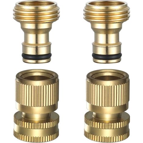 Schnellanschluss-Gartenschlauch – Schnellanschluss-Gartenschlaucharmaturen, Schnellanschluss-Wasserschlauch aus massivem Messing, 3/4 Zoll GHT, 2 Sätze